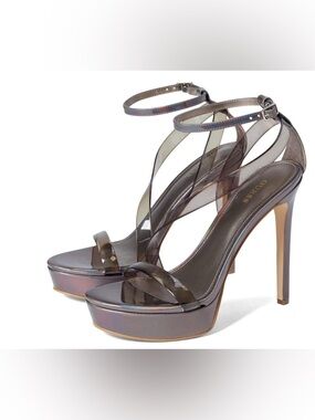 GUESS‎ Casilda Iridescent Brown Clear-Strap Platform Sandals women’s size 7.5